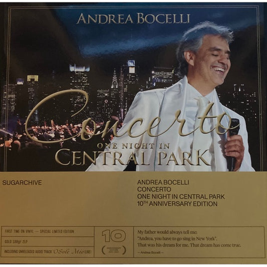 Andrea Bocelli - Concerto (One Night In Central Park) 10th Anniversary Edition, 180 Gram, Gold Vinyl, 2LP, Brand New
